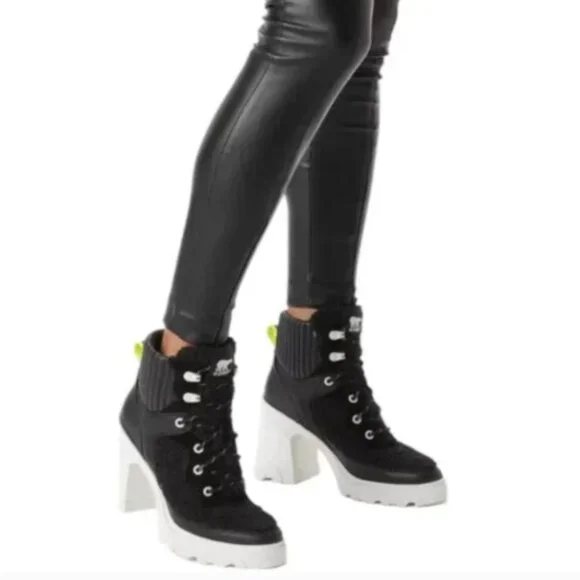 Sorel Women's Brex Heel Cozy Lace Booties Boots 9 Black Sea Salt GIFT NEW
